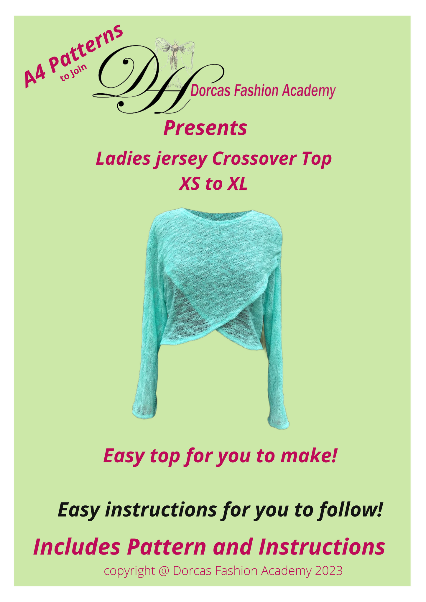 LADIES CROSSOVER JERSEY SHRUG SEWING PATTERN & INSTRUCTIONS XS TO XL