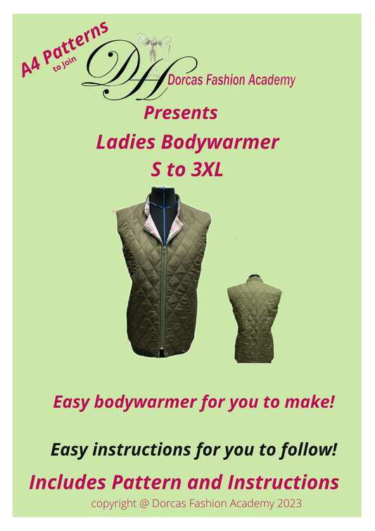 LADIES BODYWARMER PDF SEWING PATTERN & INSTRUCTIONS. S to 3XL