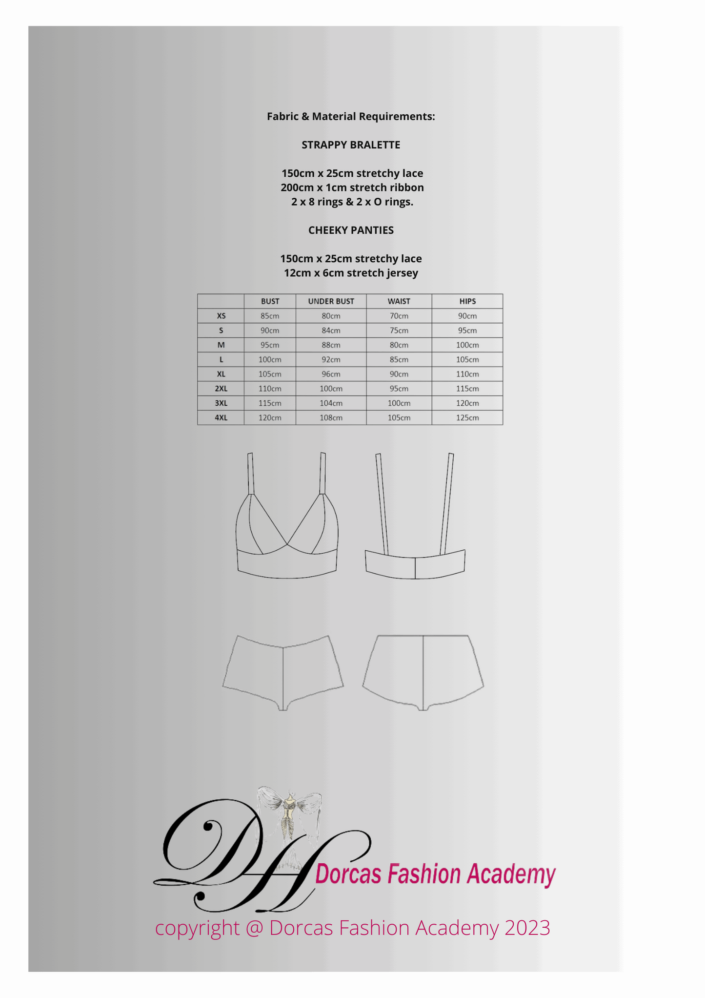 BRALETTE & CHEEKY PANTIES PDF SEWING PATTERNS AND TUTORIAL XS to 4XL