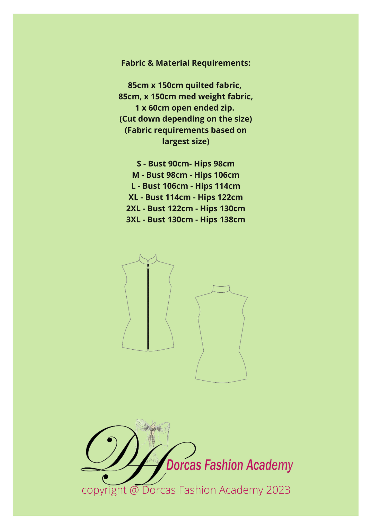 LADIES BODYWARMER PDF SEWING PATTERN & INSTRUCTIONS. S to 3XL