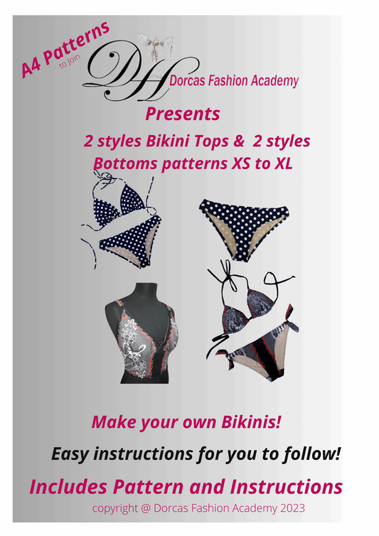 BIKINI BOTTOMS AND TANKINI/TRIANGLE TOPS PDF SEWING PATTERN AND INSTRUCTIONS XXS-XL