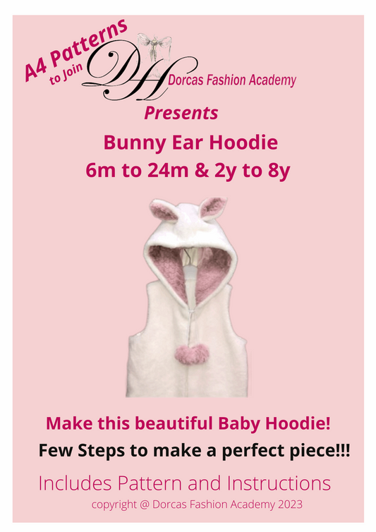 BUNNY EAR HOODIE PDF SEWING PATTERN & TUTORIAL - 6m-24m & 2y to 8y