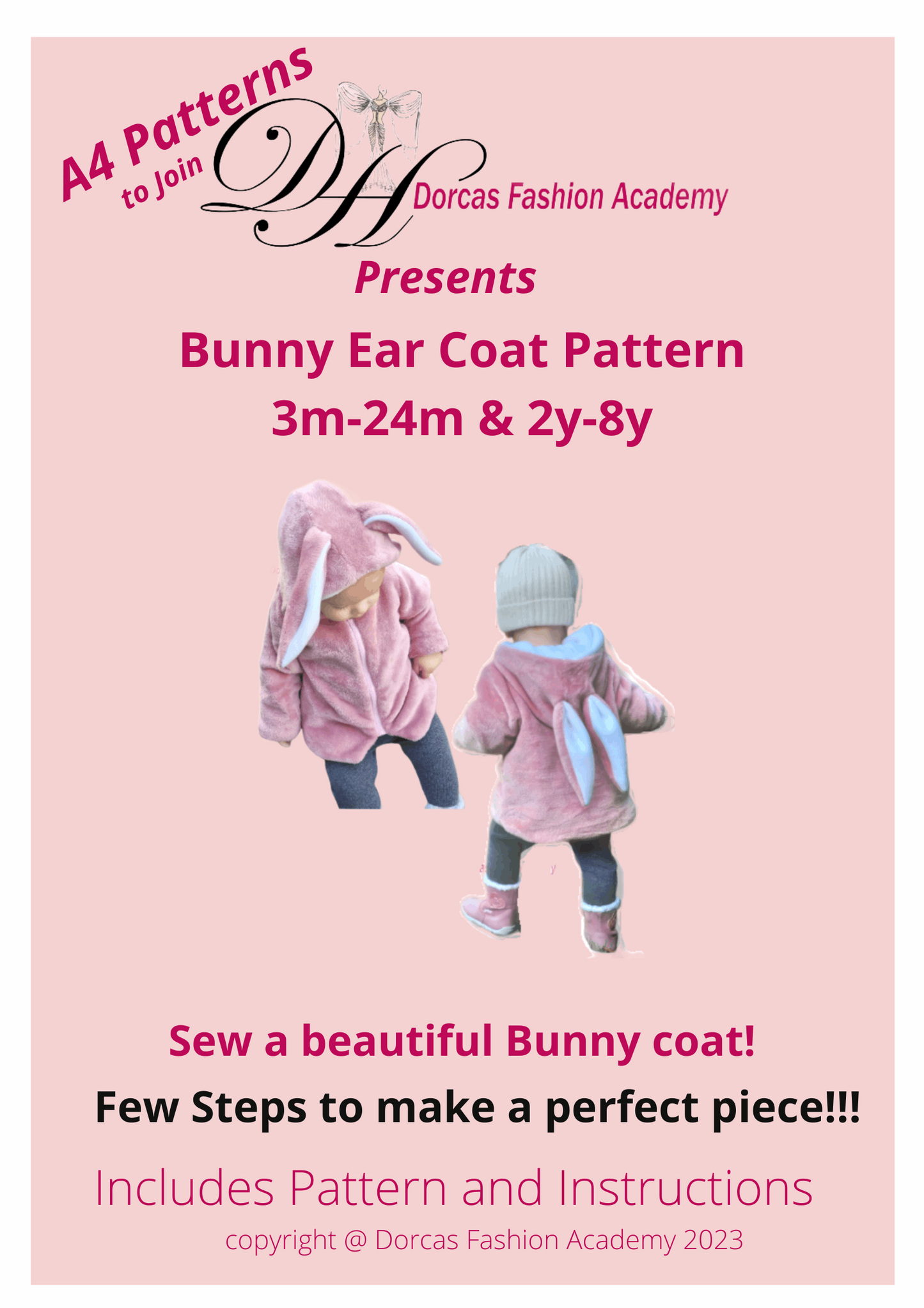 BUNNY EAR COAT PDF SEWING PATTERN & TUTORIAL - 6m-24m & 2y to 8y