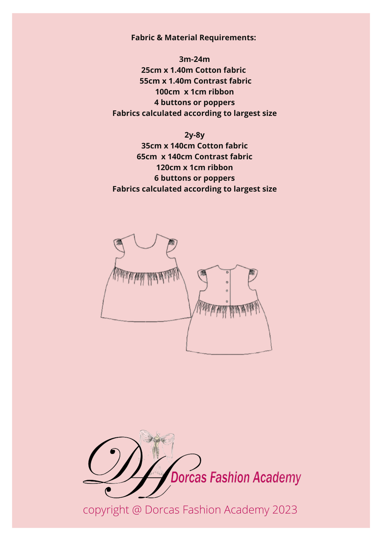 GIRLS' SUMMER FRILLY DRESS PDF SEWING PATTERN AND TUTORIAL - 3m to 24m - 2yrs to 8yrs