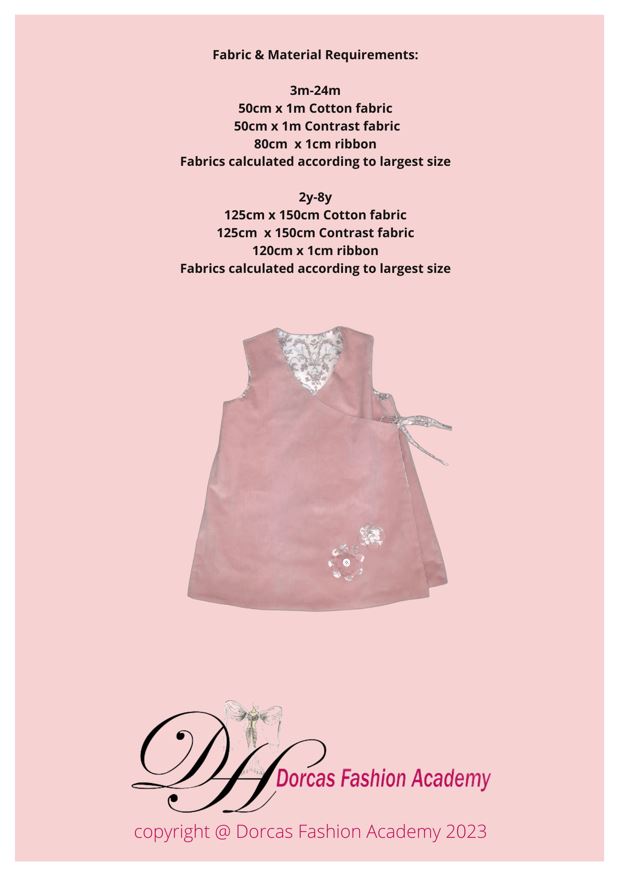 GIRL'S CROSS OVER PINNEY DRESS PDF SEWING PATTERNS & INSTRUCTIONS 3m to 24m & 2y TO 8y
