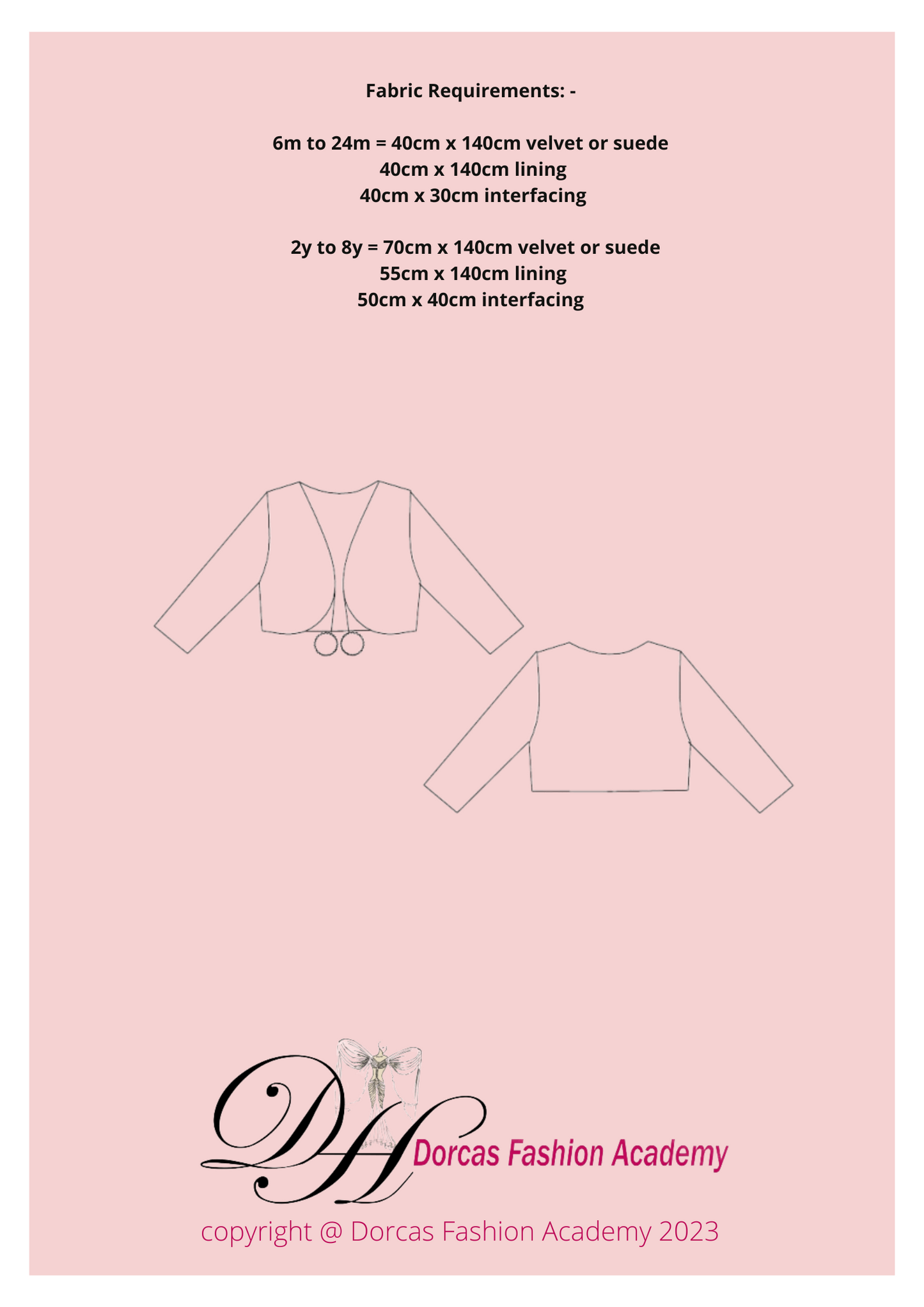 GIRLS BOLERO JACKET PDF SEWING PATTERN AND INSTRUCTIONS  3m to 24m & 2y to 8y