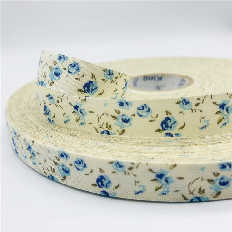 5 Yards Printed Flower Cotton Ribbon 15mm - Decorative Floral Ribbon for Sewing & Crafts