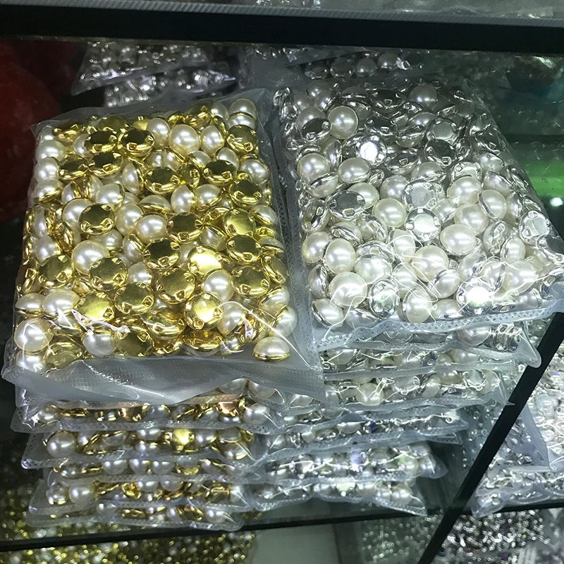 Sew on Pearls with gold or silver claws in 6mm, 8mm,10mm,12mm