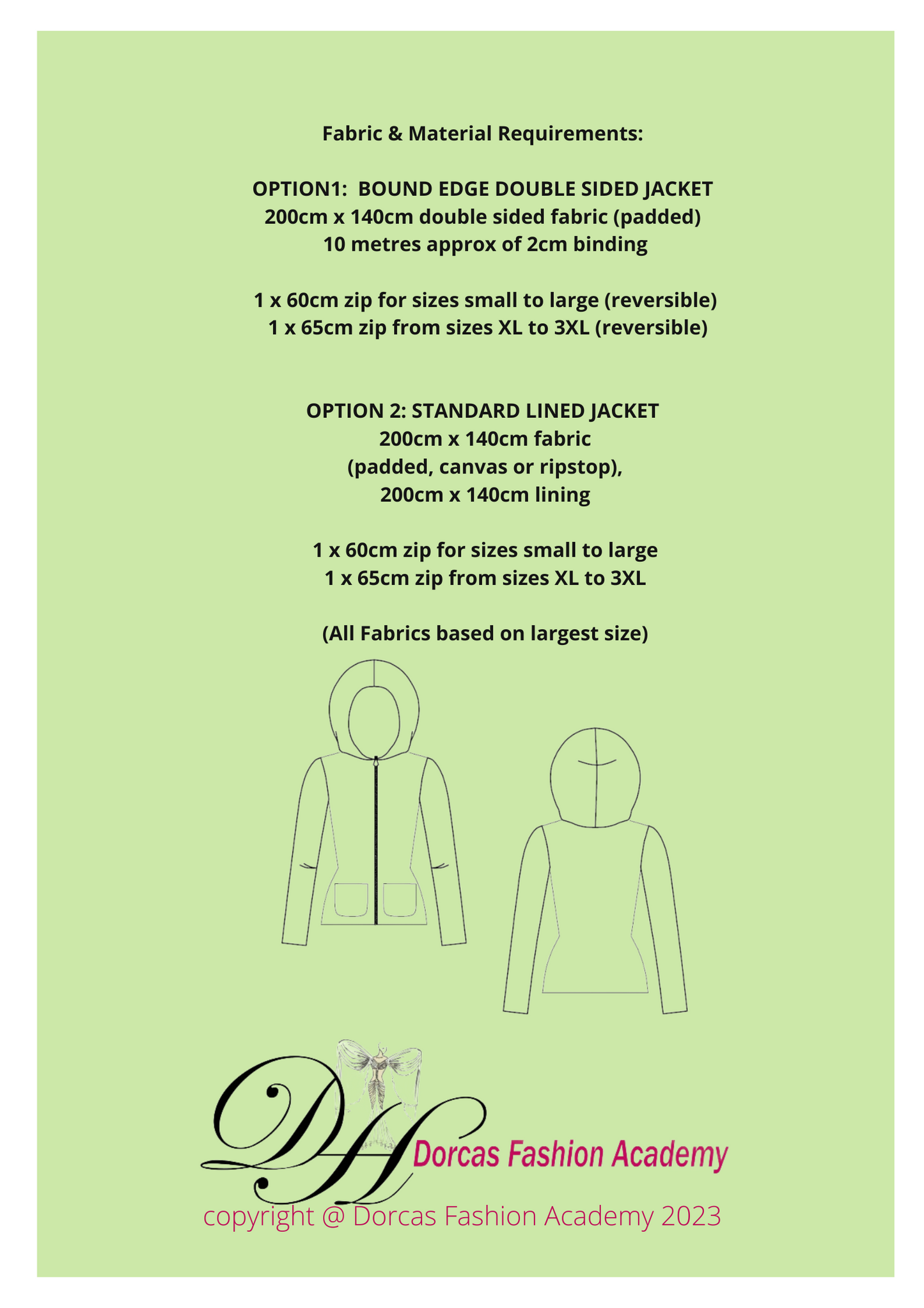 LADIES HOODED JACKET PDF SEWING PATTERN & INSTRUCTIONS S to 3XL