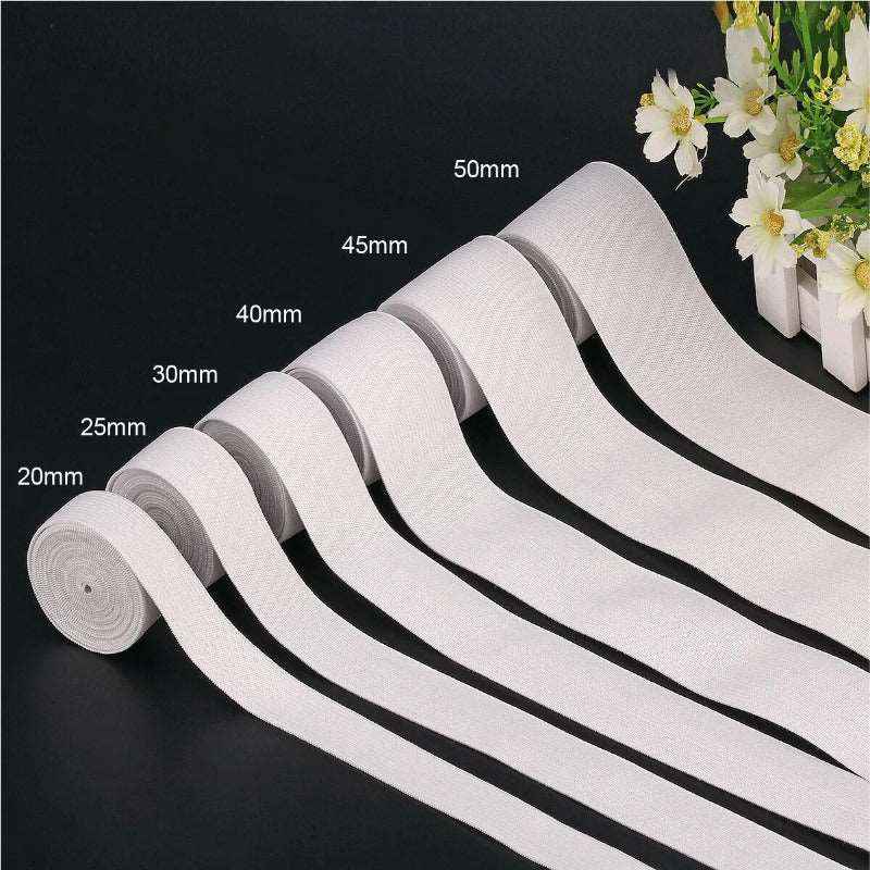 Wide Flat Elastic 20mm-60mm in White & Black - Available in 1m or 5m for Waistbands & Sewing