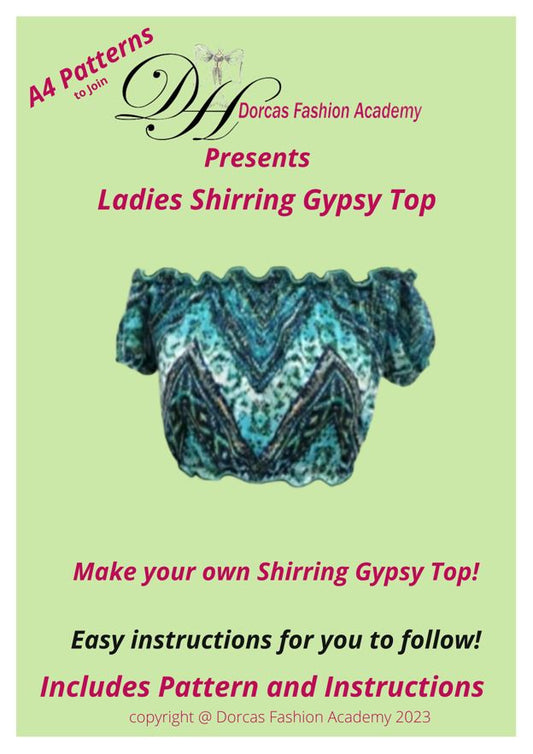 LADIES SHIRRING GYPSY TOP PDF SEWING PATTERNS & INSTRUCTIONS SIZES XXS - XXL