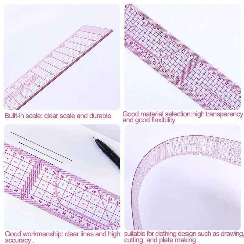 Drafting Ruler 54cm - Transparent Acrylic Pattern Making Ruler with Red Markings
