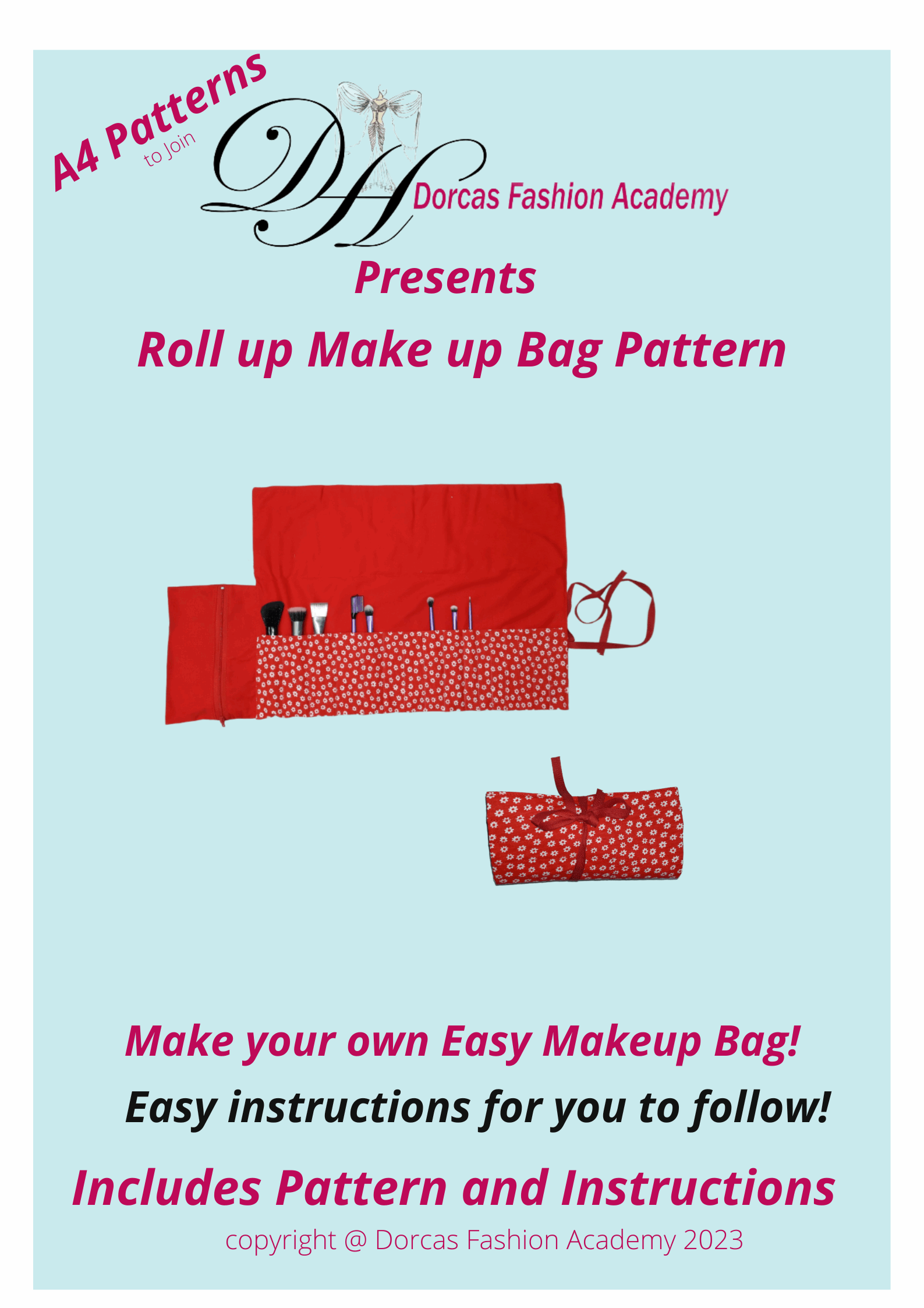 diy travel makeup roll bag Easy Rollup Makeup Bag PDF Sewing Pattern