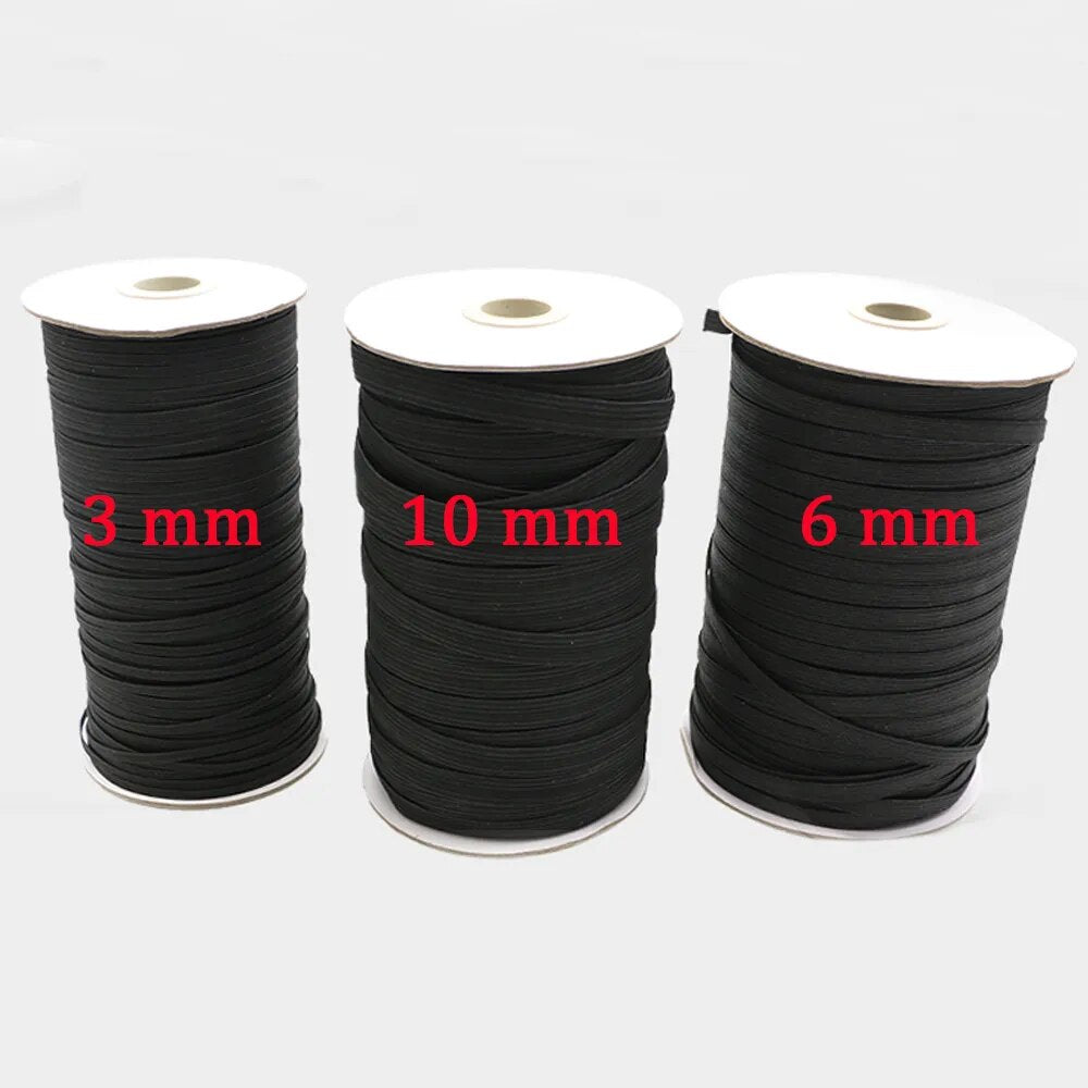 Thin Flat Elastic White/black, 3mm 6mm 8mm 10mm 12mm 14mm