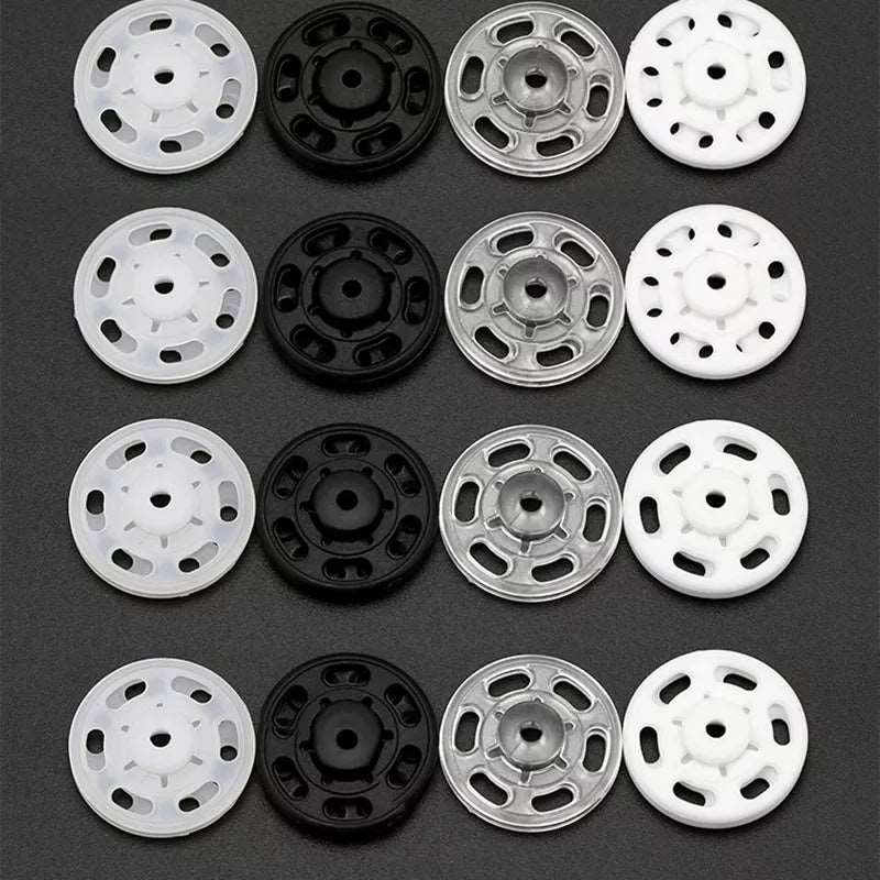 Clear Plastic Round Snap Buttons 50 sets  7-21mm Black/White