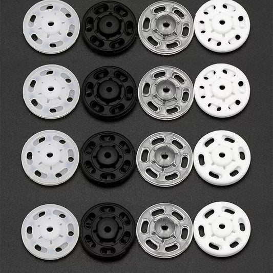 Clear Plastic Round Snap Buttons 50 sets  7-21mm Black/White