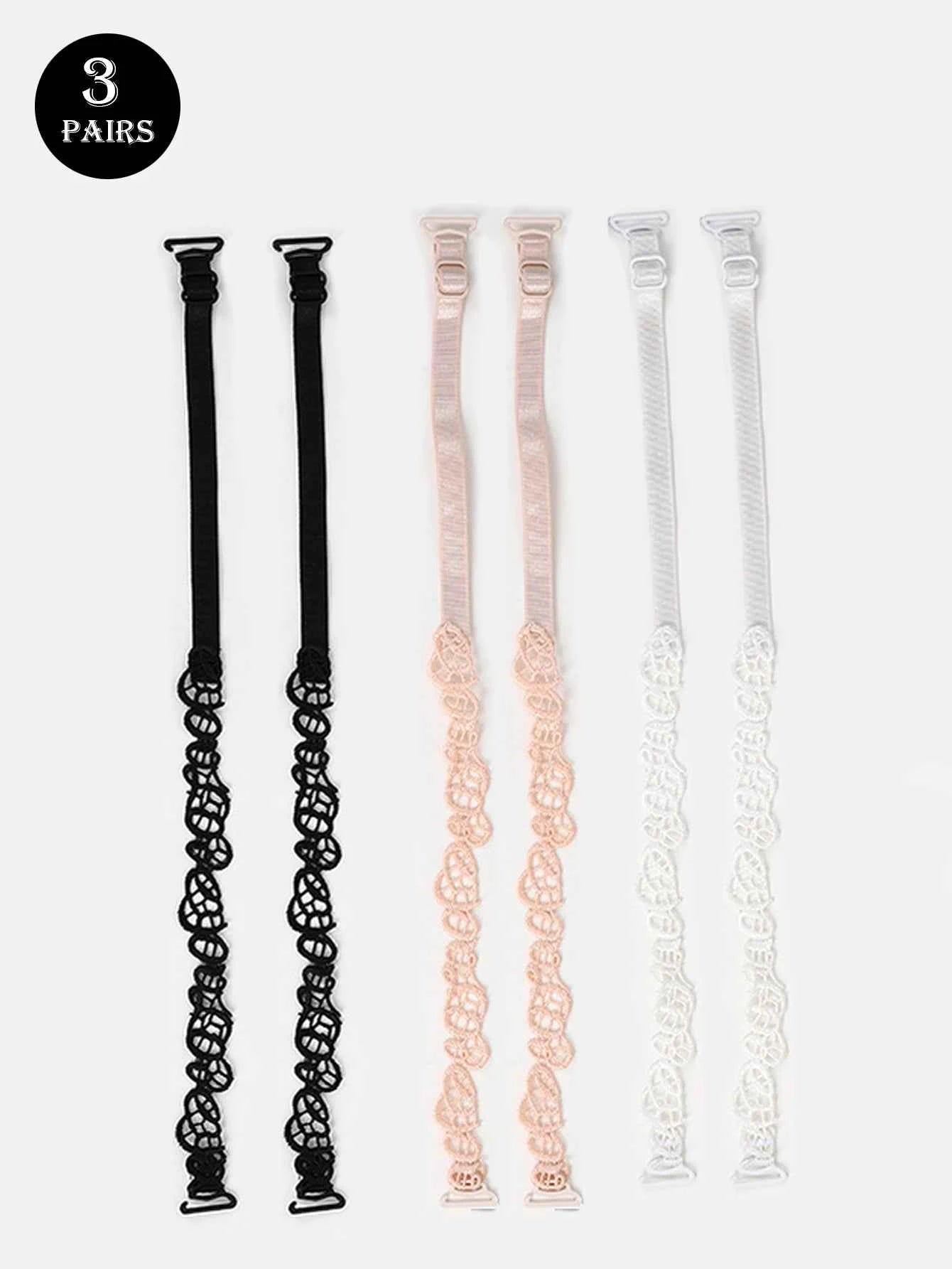3 Pairs Lace Bra Straps - Embroidered Flower Replacement Straps Adjustable