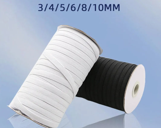Thin Flat Elastic White/black, 3mm 6mm 8mm 10mm 12mm 14mm `