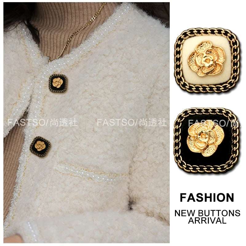 Metal Gold Flower Square Buttons 6PCS