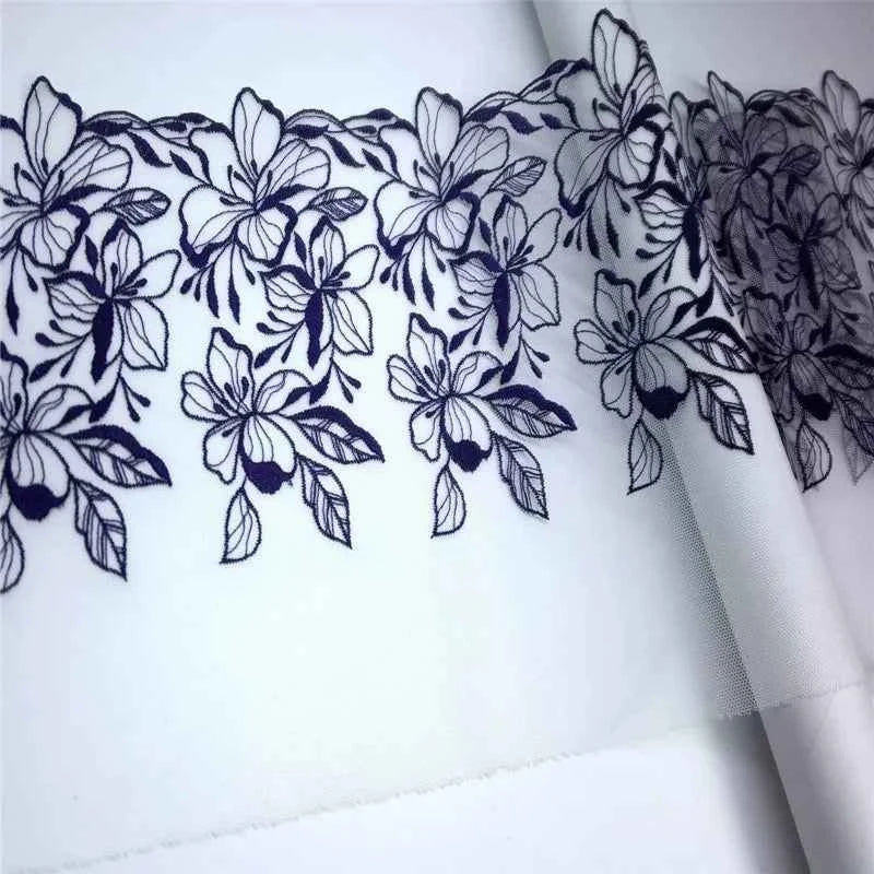 2 Yards Nude Mesh Embroidered Lace Trim - Skin Tone Flower Lace for Lingerie (21.5-26cm)