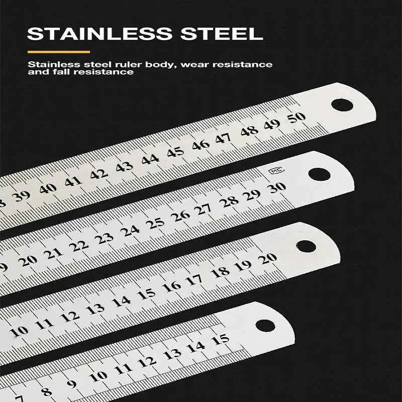 Stainless Steel Ruler 15cm/20cm/30cm/50cm - Double-Sided Metal Straight Ruler for Sewing & Drafting