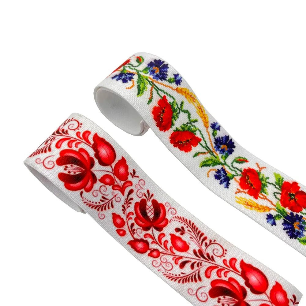 Printed Flowery Wide Elastics for waistband or cuffs -1 Meter/Lot 25MM