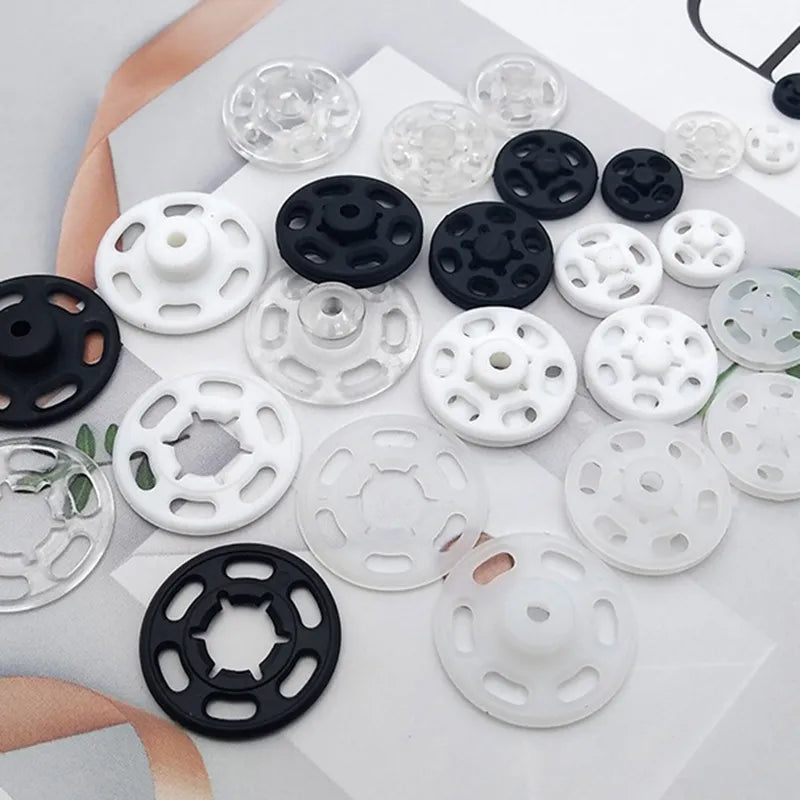 Clear Plastic Round Snap Buttons 50 sets  7-21mm Black/White
