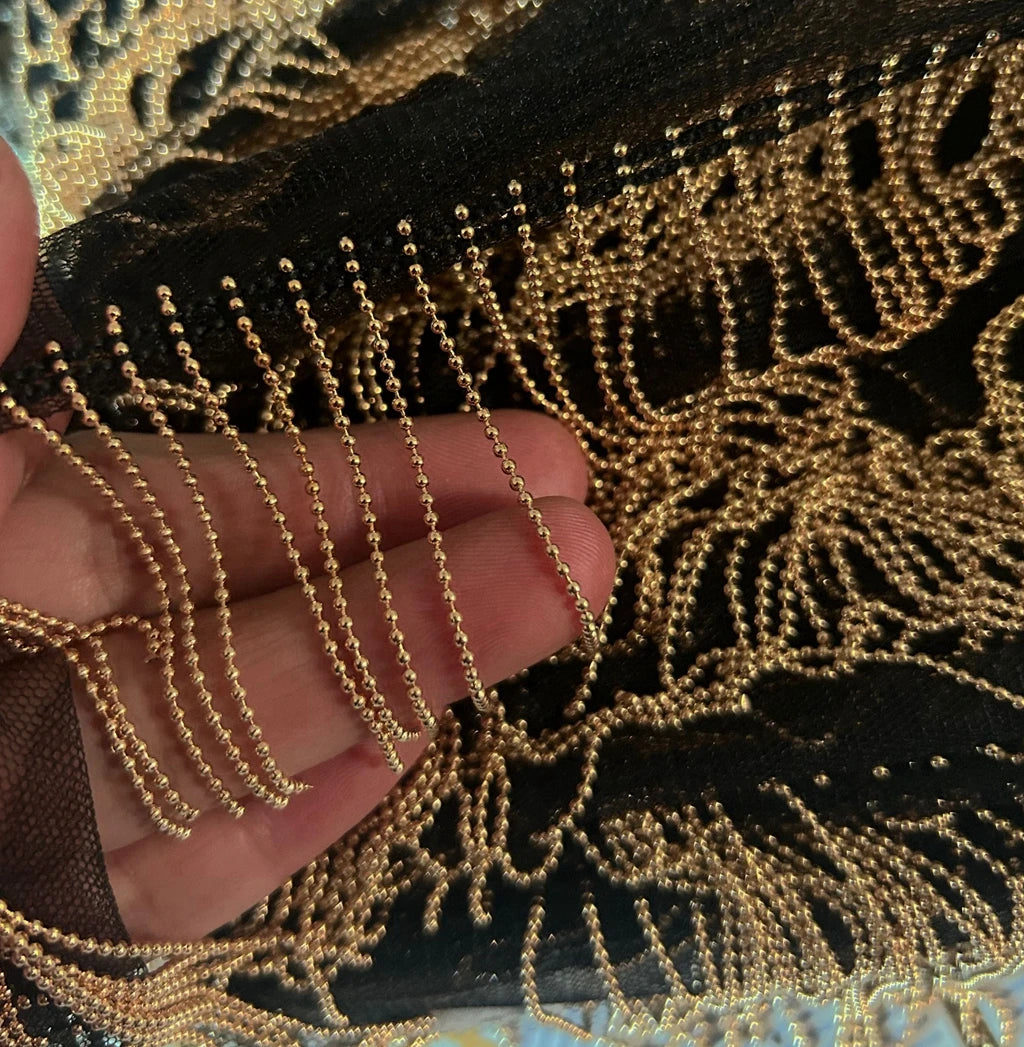 1 Yard Metal Chain Beaded Lace Fringe - Handmade Tassel Trim for Bags & Jeans