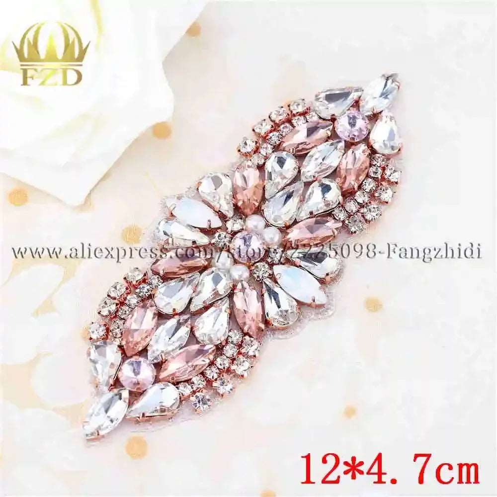 (1 piece) Sew On Strass Applique Rhinestone For Wedding Belt Pearl Patch Crystals Iron On Glass For Bridal Headband Trim