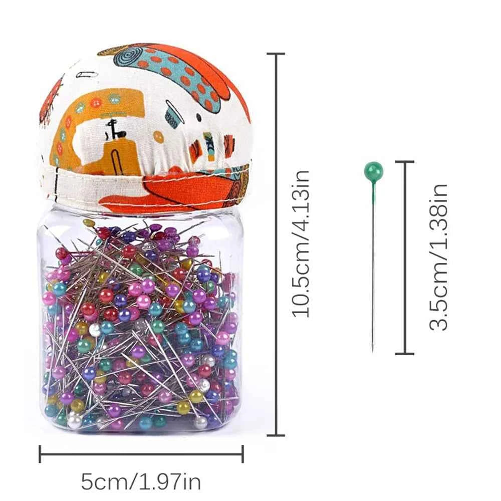 500pcs Pearl Head Quilting Pins - Multi-Color Ball Head Pins in Fabric Cushion Bottle