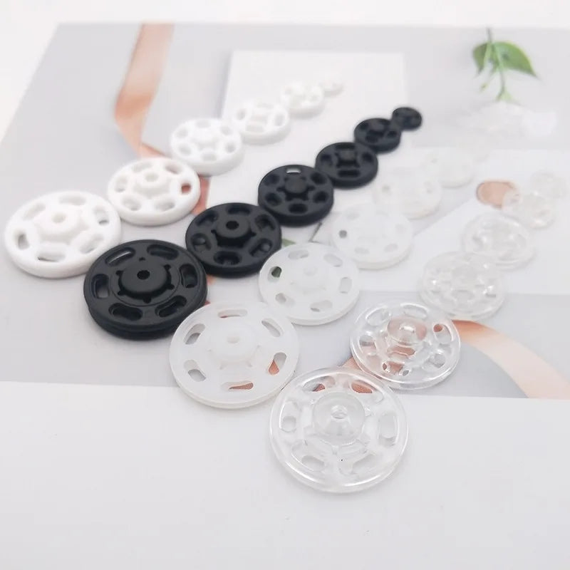Clear Plastic Round Snap Buttons 50 sets  7-21mm Black/White
