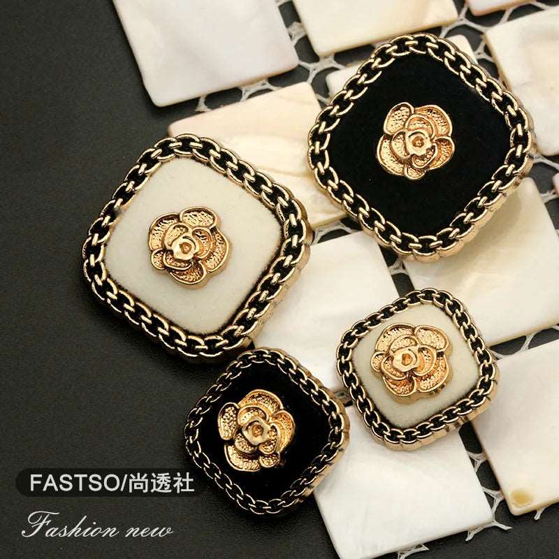 Metal Gold Flower Square Buttons 6PCS