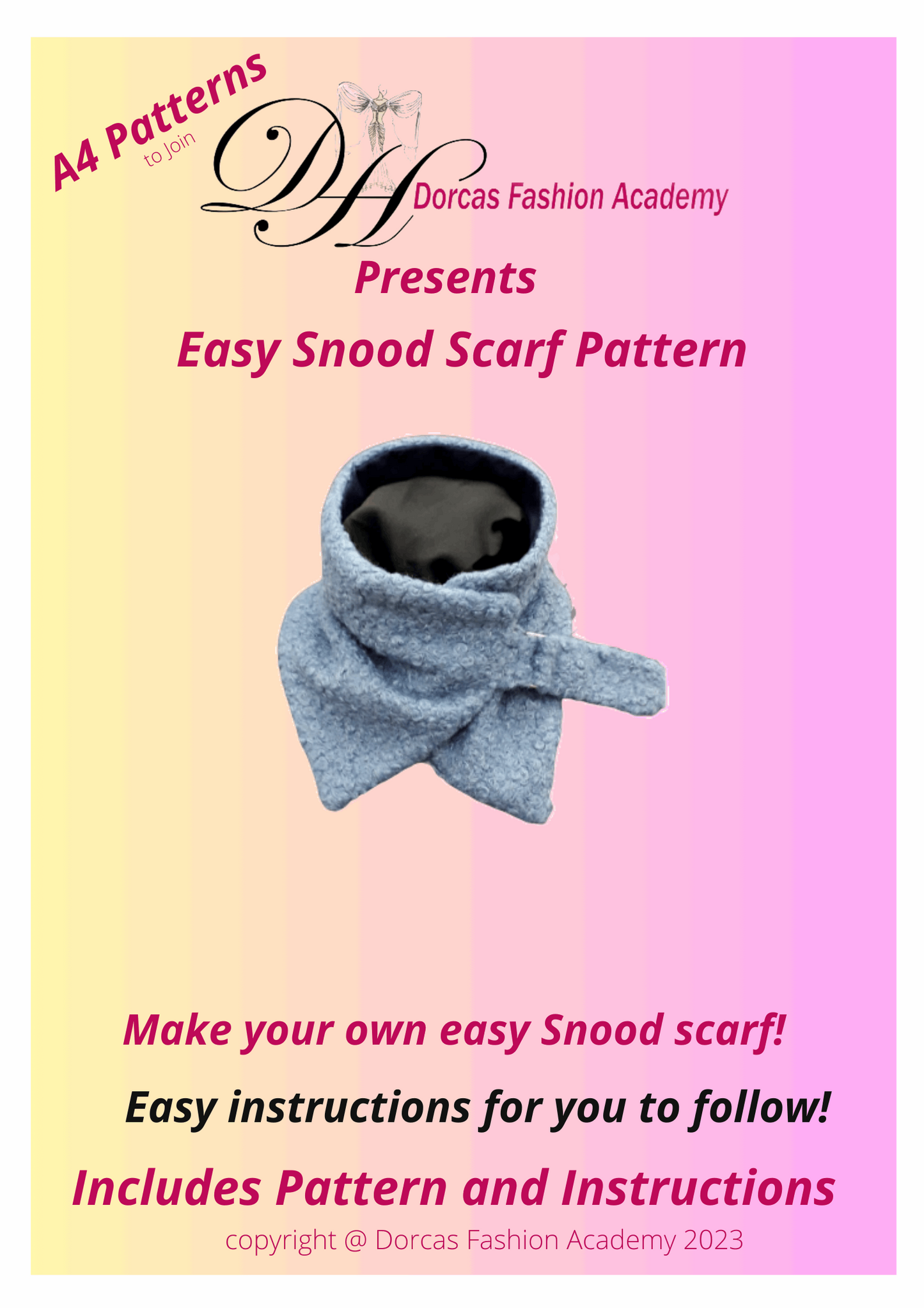EASY SNOOD SCARF -  SEWING PDF PATTERN & INSTRUCTIONS