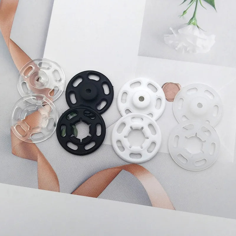 Clear Plastic Round Snap Buttons 50 sets  7-21mm Black/White