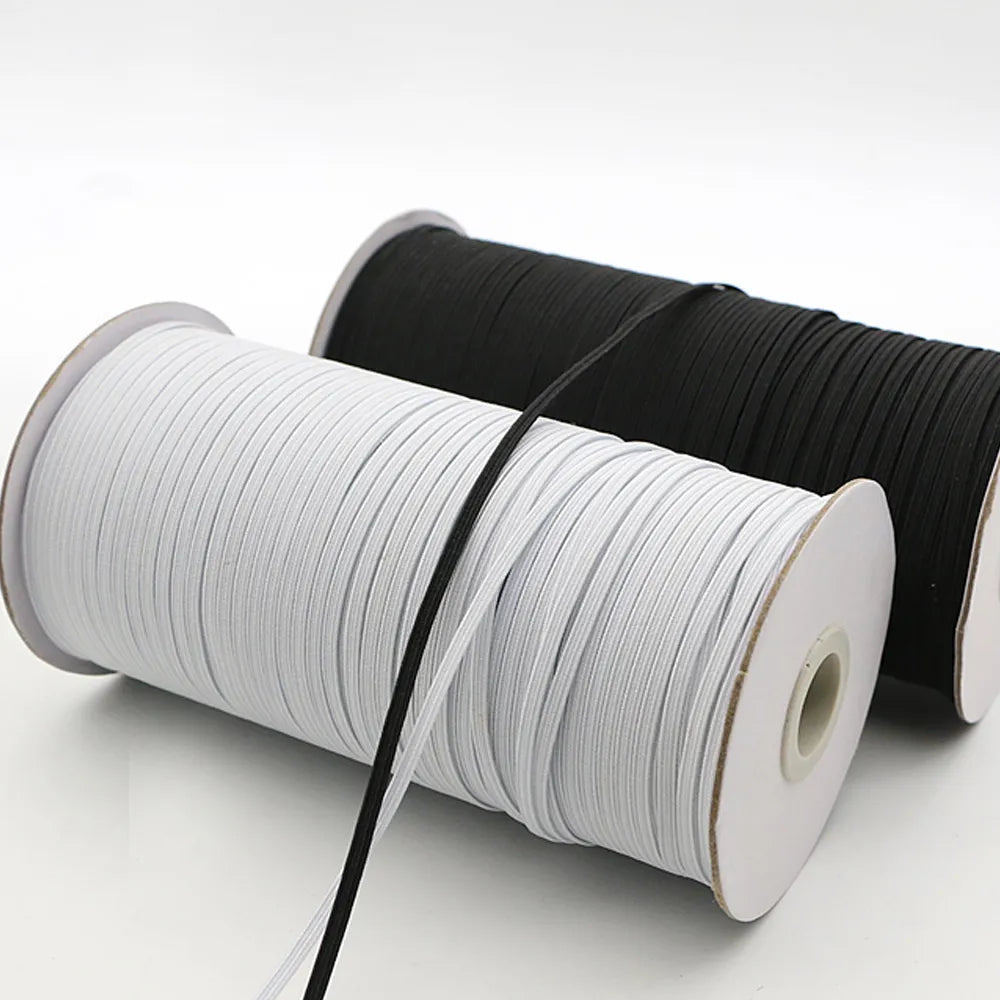 Thin Flat Elastic White/black, 3mm 6mm 8mm 10mm 12mm 14mm
