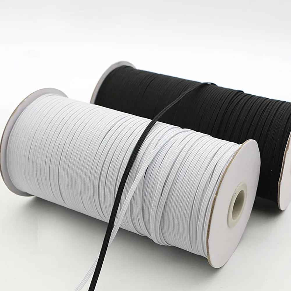 Thin Flat Elastic 3mm-14mm White & Black - Sold in 5 or 10 Yards for Sewing & Crafts