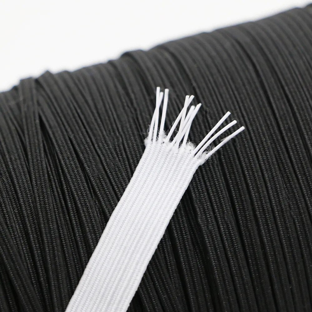 Thin Flat Elastic White/black, 3mm 6mm 8mm 10mm 12mm 14mm