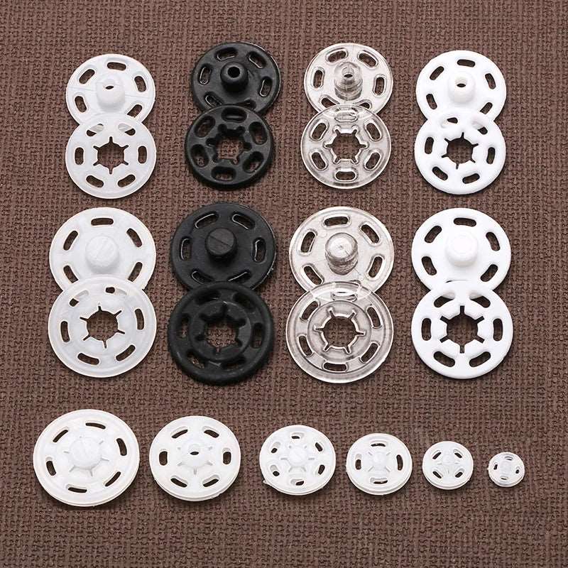Clear Plastic Round Snap Buttons 50 sets  7-21mm Black/White