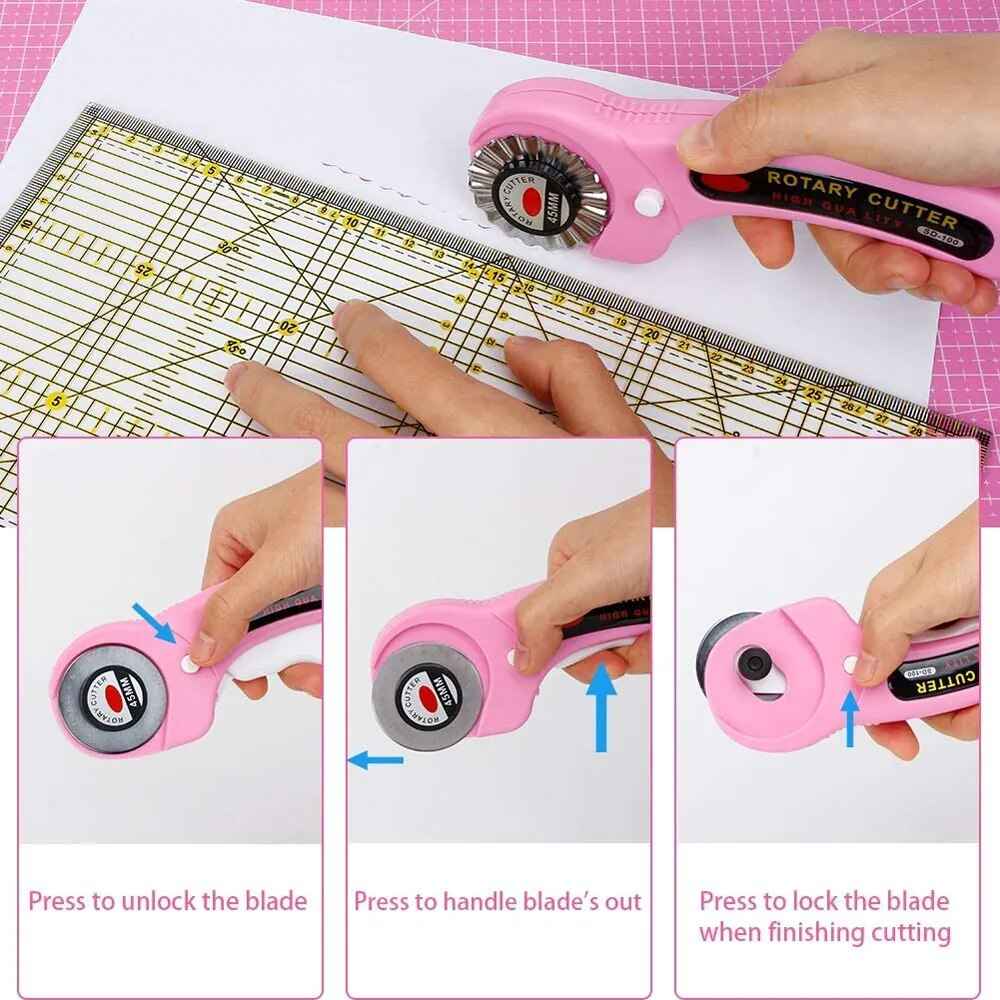 Rotary Cutter 45mm Complete Set - Includes 5 Blades, 20 Clips & Fabric Marker for Quilting