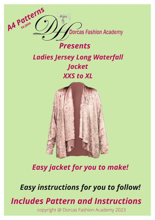 LADIES LONG WATERFALL JACKET SEWING PATTERN & INSTRUCTIONS XXS to XL