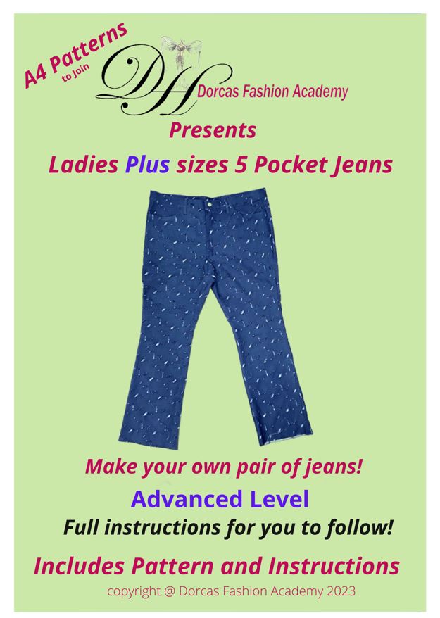 PLUS SIZE LADIES JEANS PDF SEWING PATTERNS & INSTRUCTIONS. EASY DOWNLOAD