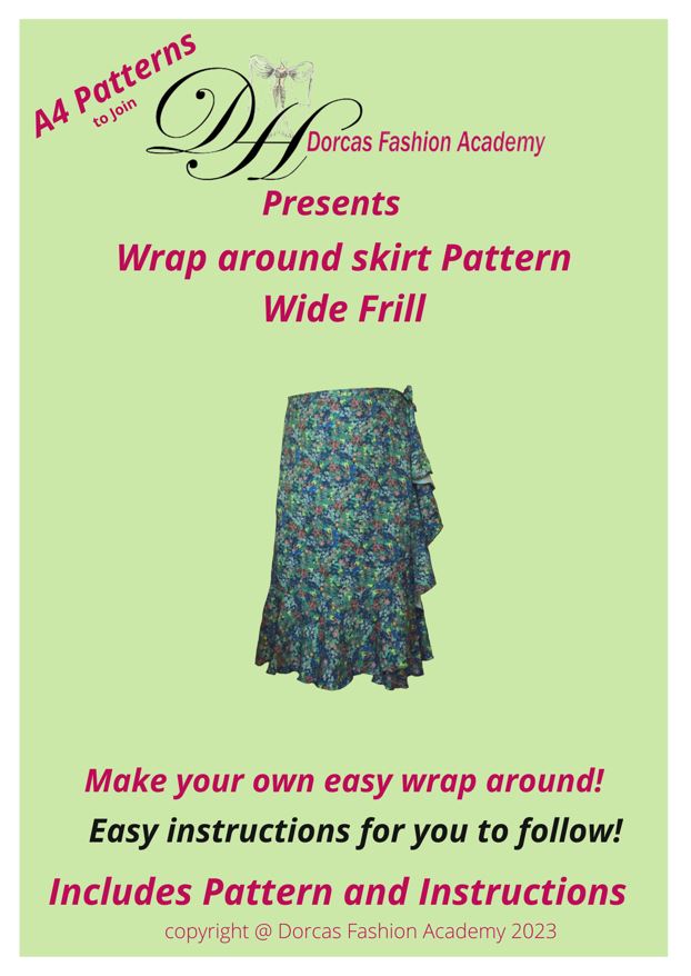 LADIES WRAP AROUND SKIRT WIDE FRILL SEWING PDF PATTERNS & INSTRUCTIONS XS TO XL