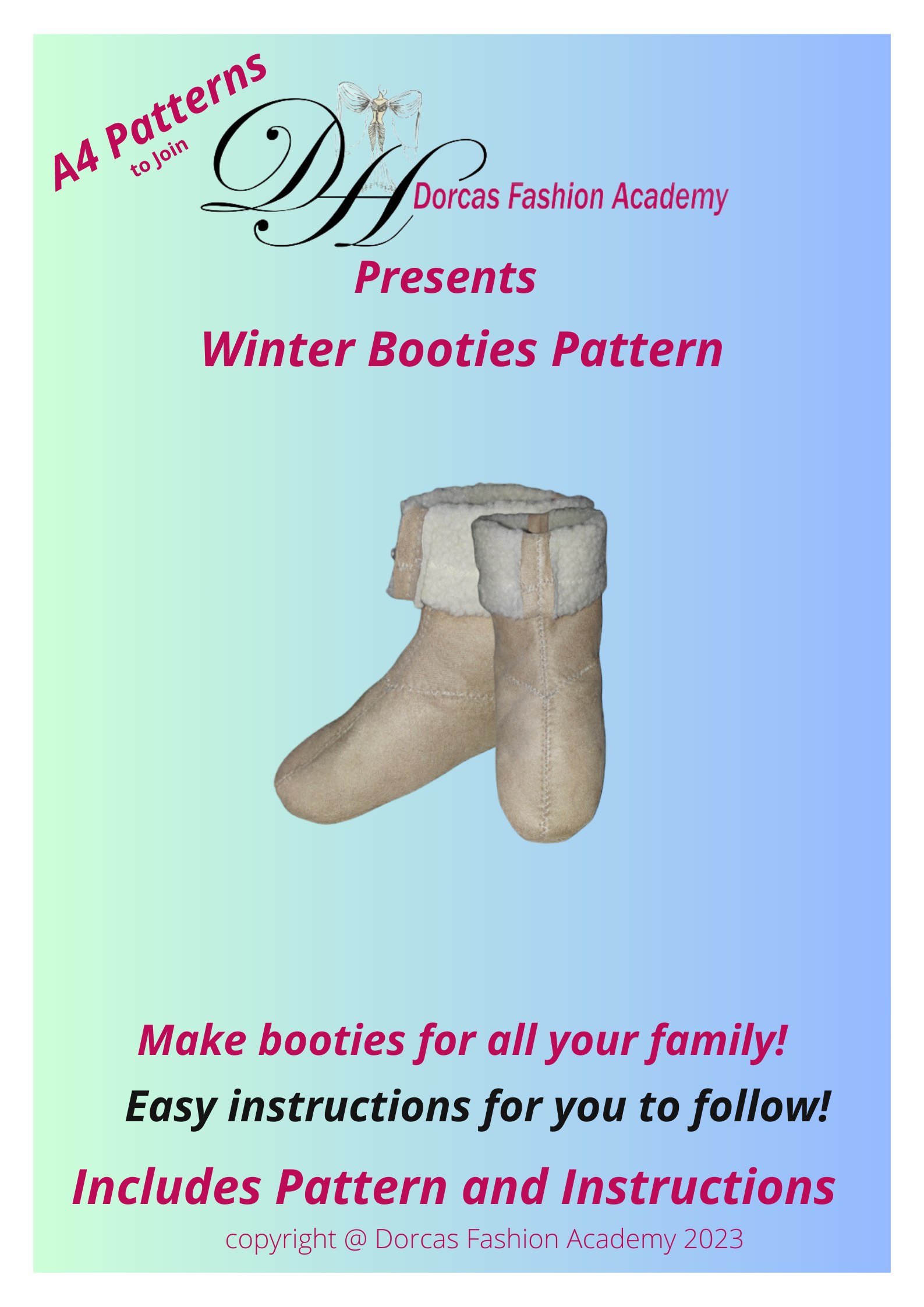 UNISEX WINTER BOOTIES FOR ALL THE FAMILY PDF SEWING PATTERNS & INSTRUCTIONS- ALL SIZES