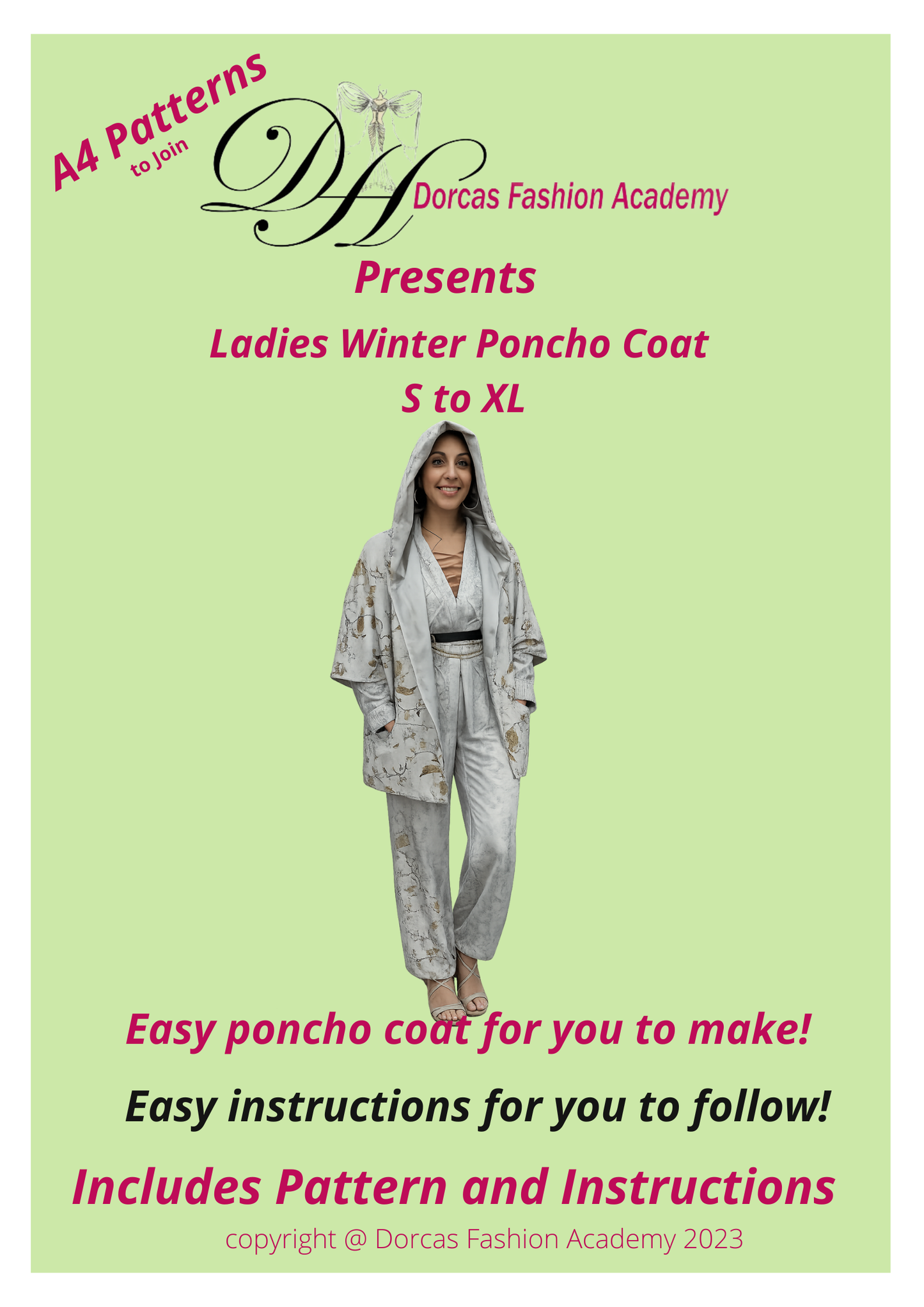 Ladies Hoodie Poncho Coat PDF Sewing Pattern & Instructions - S-XL