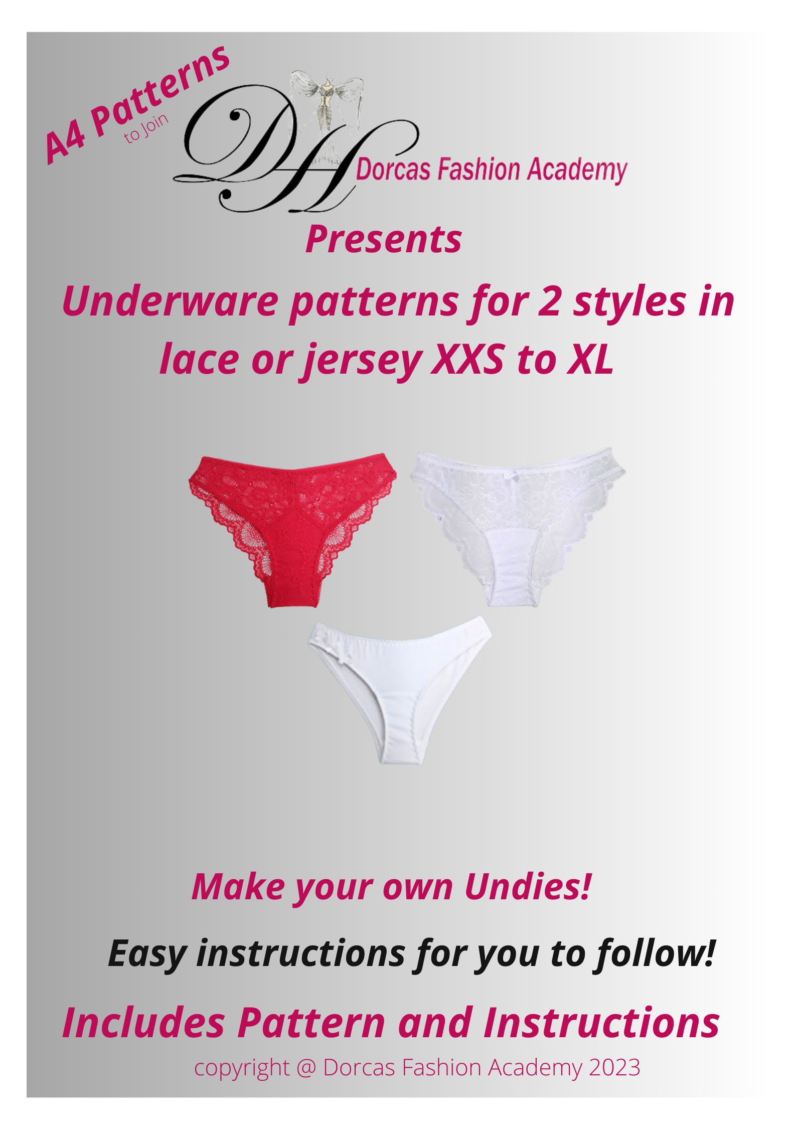 PANTIES SEWING PDF PATTERN AND INSTRUCTIONS IN 2 STYLES MANGO AND APRICOT XXS to XL