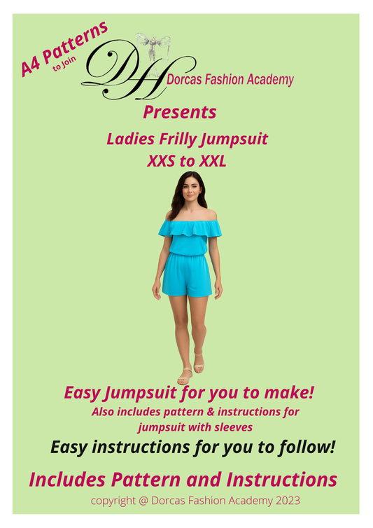 Ladies Frilly Jumpsuit PDF Sewing Pattern & Instructions - XXS-XXL