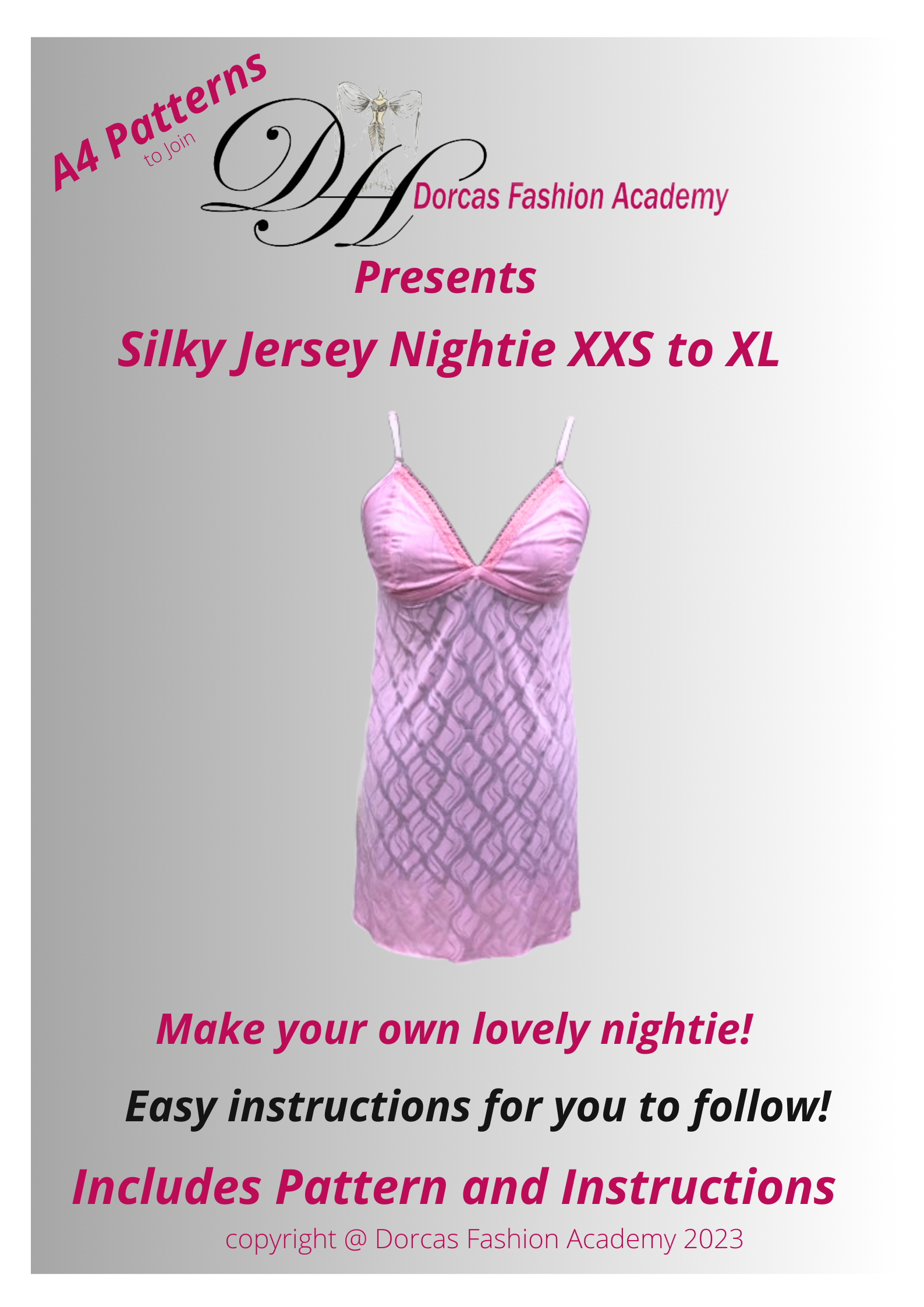 LADIES NIGHTIE PDF SEWING PATTERN AND TUTORIAL XS to 4XL