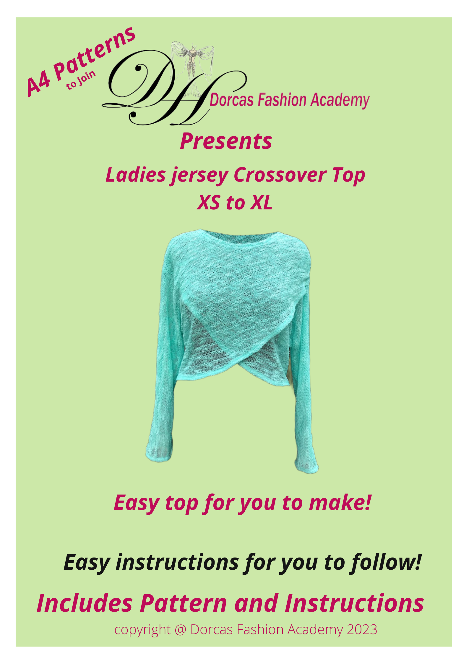 LADIES CROSSOVER JERSEY SHRUG SEWING PATTERN & INSTRUCTIONS XS TO XL