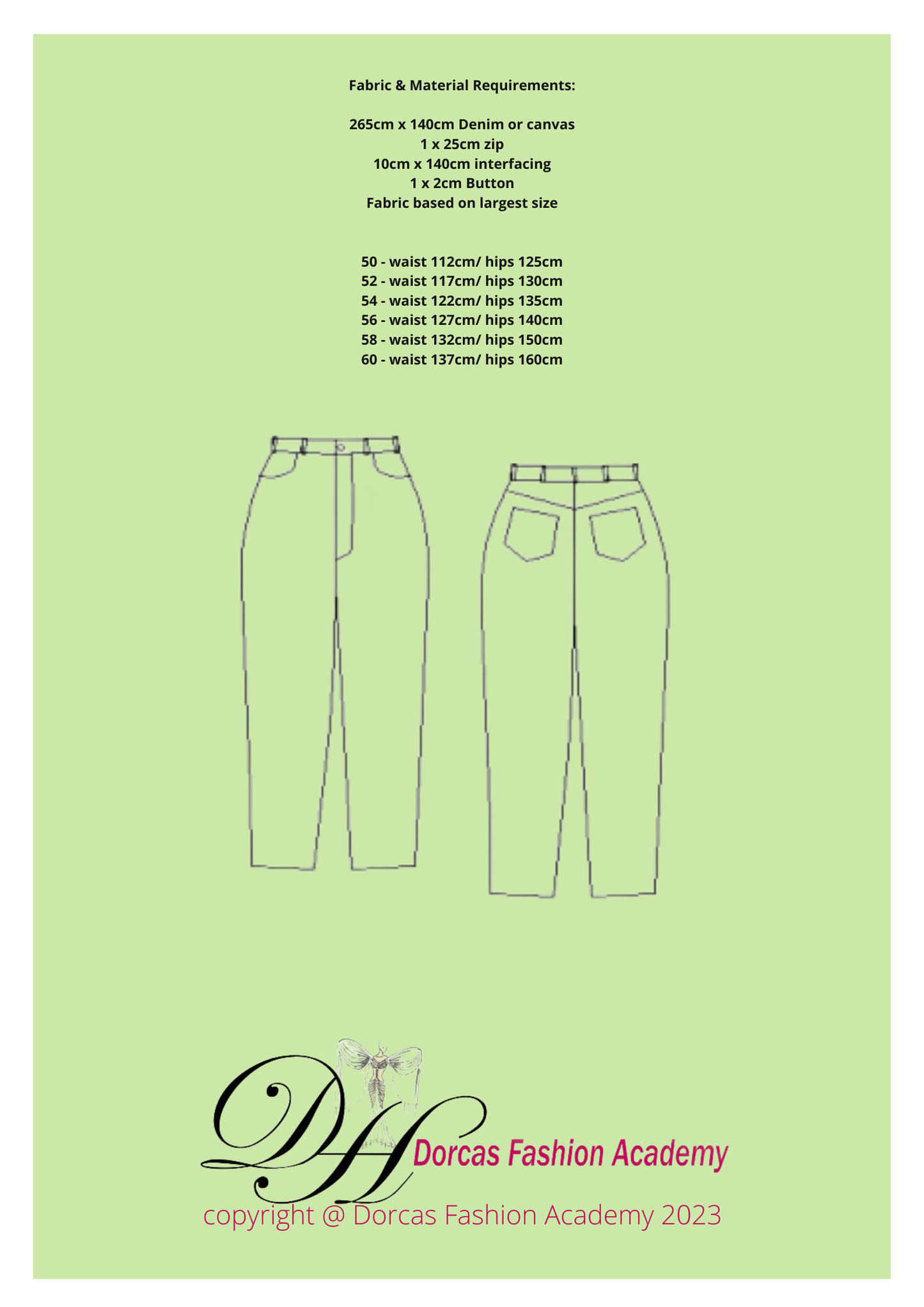 Plus Size Ladies Jeans PDF Sewing Pattern & Instructions - Easy Download