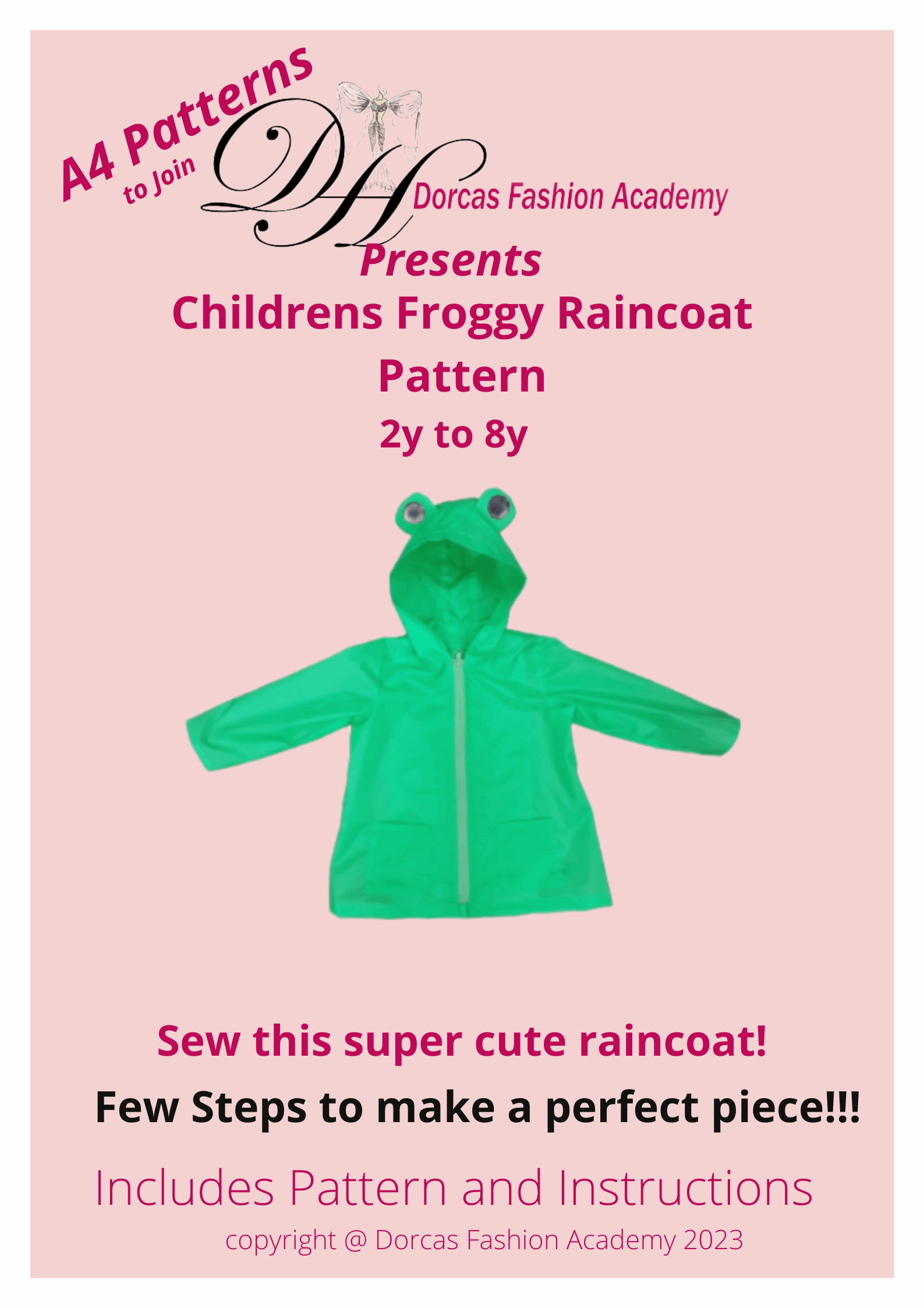 CHILDRENS FROGGY RAINCOAT PDF SEWING PATTERN & TUTORIAL - 6m-24m & 2y to 8y